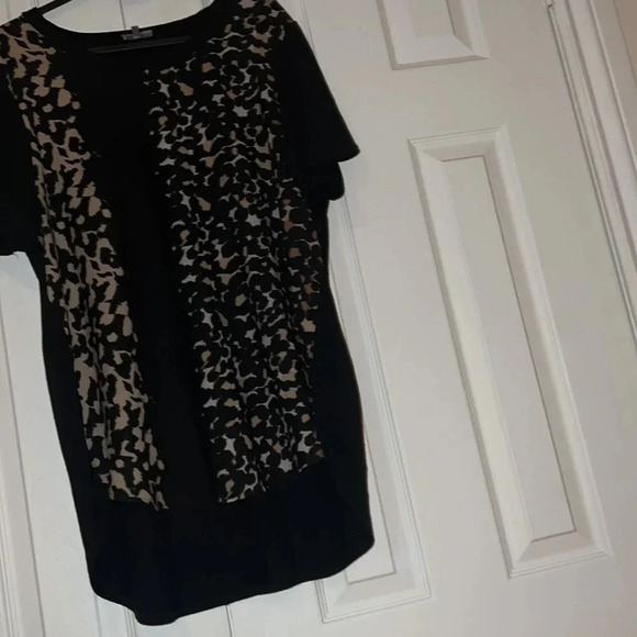 Vince camuto black leopard print panel Tunic blouse Sz L - Picture 6 of 11
